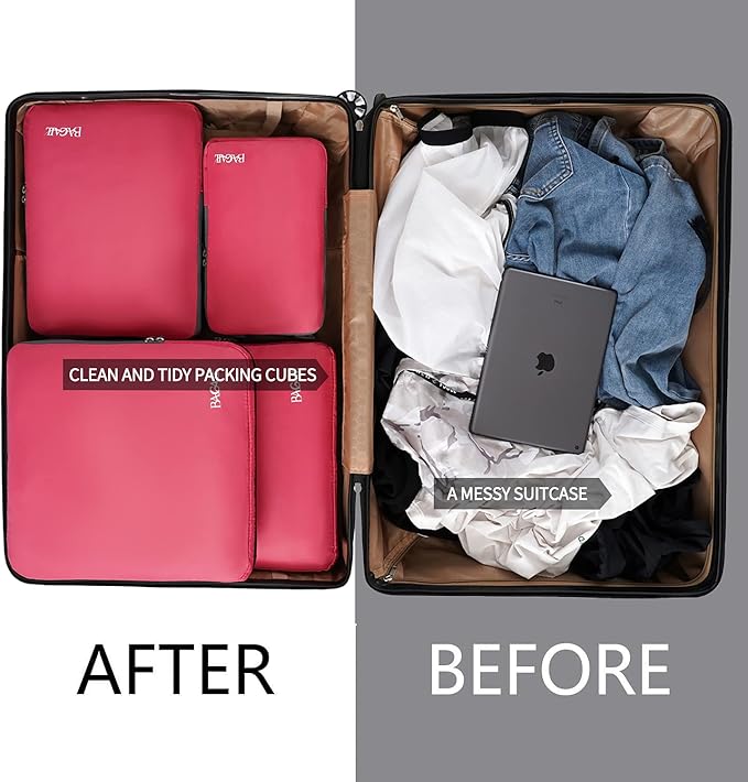 BAGAIL 4 Set/6 Set/8 Set Compression Packing Cubes Travel Accessories Expandable Packing Organizers (Cloth Pattern, 4-Coral)