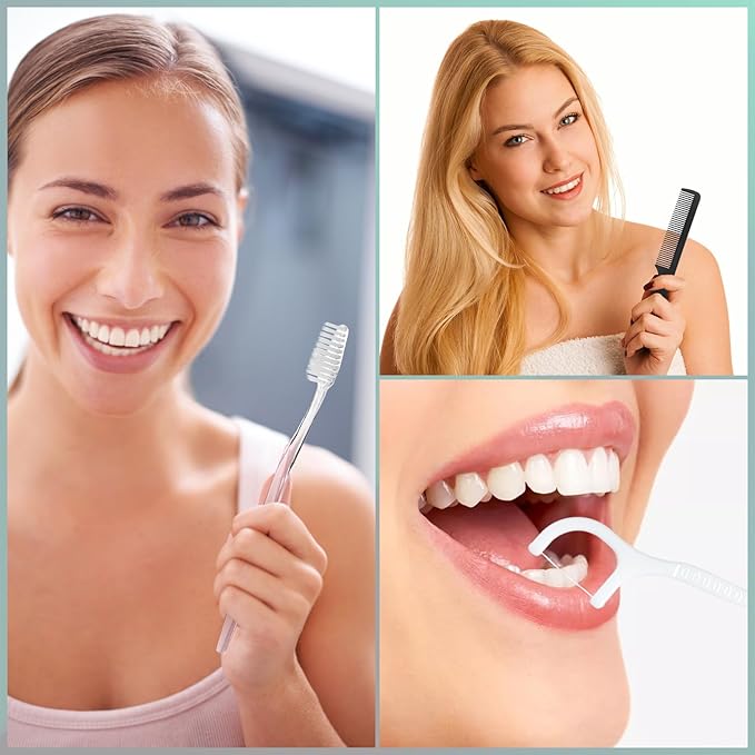 20pcs Disposable Toothbrushes with Toothpaste and Comb Floss Individually Wrapped, 4-in-1 Bulk Toothbrush Kit with 2 Color Toothbrush,10g Toothpaste,7 inch Comb, Floss Pick for Homeless,Hotel