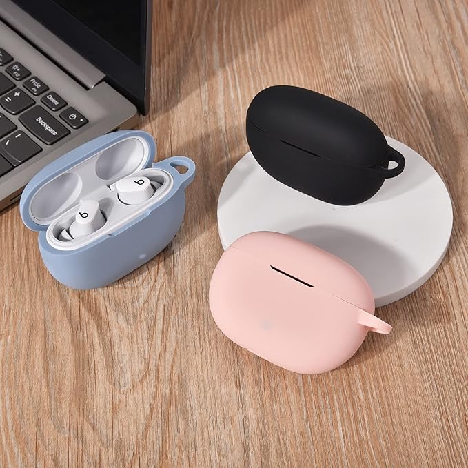 AIRSPO Silicone Case Compatible with Beats Studio Buds Case 2021 Soft Protective Cover for Beats Wireless Earbuds with Keychain (Pink)