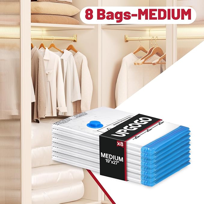 8 Pack Medium Vacuum Storage Bags,Vacuum Seal Bags for Clothing,Space Saver Bags,Vacuum Travel Bags for Luggage