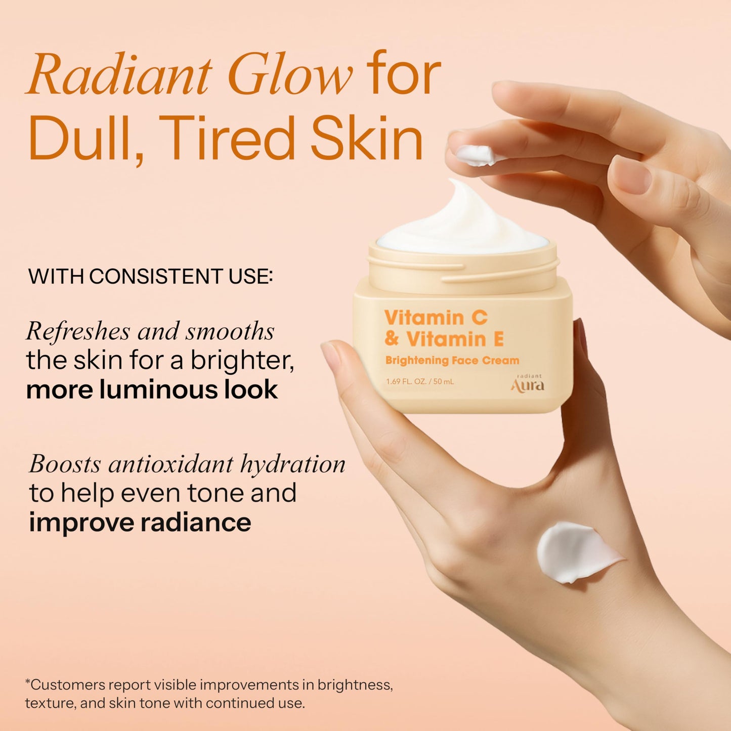 Radiant Aura Vitamin C & E Face Cream – Korean Anti-Aging Moisturizer for Deep Hydration – Daily Formula for Dry Skin, Helps Smooth Fine Lines & Supports Skin Barrier – 1.67 oz / 50 ml