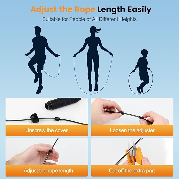Jump Rope,Tangle-Free Rapid Speed Jump Rope with Ball Bearings for Men,Women and Kids,Adjustable Steel Skipping Rope with Ergonomic Foam Handles,A Ideal Equipment and Accessories for Workout,Fitness,Exercise,Home Gym,Slim Body