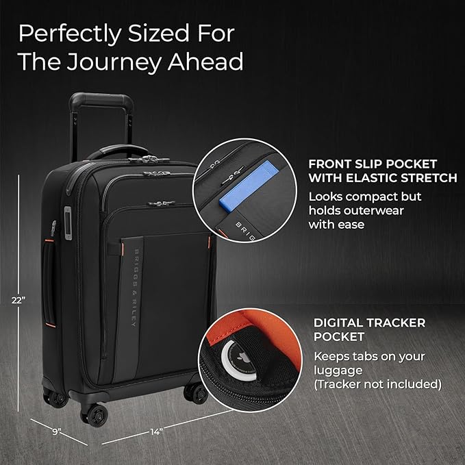 Briggs & Riley Domestic 22" Carry On Expandable Spinner - Luggage for Travel, Suitcases with Wheels, Softside Rolling Bag for Men & Women - ZDX Collection, Black