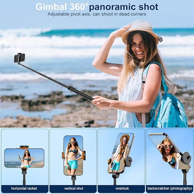 57" Automatic Phone Tripod, Extendable Selfie Stick for iPhone, Portable Cell Phone Stand Mount Holder with Remote Control for Selfie Stick TIK Tok Travel Vlog Live Broadcast Video Recording Black