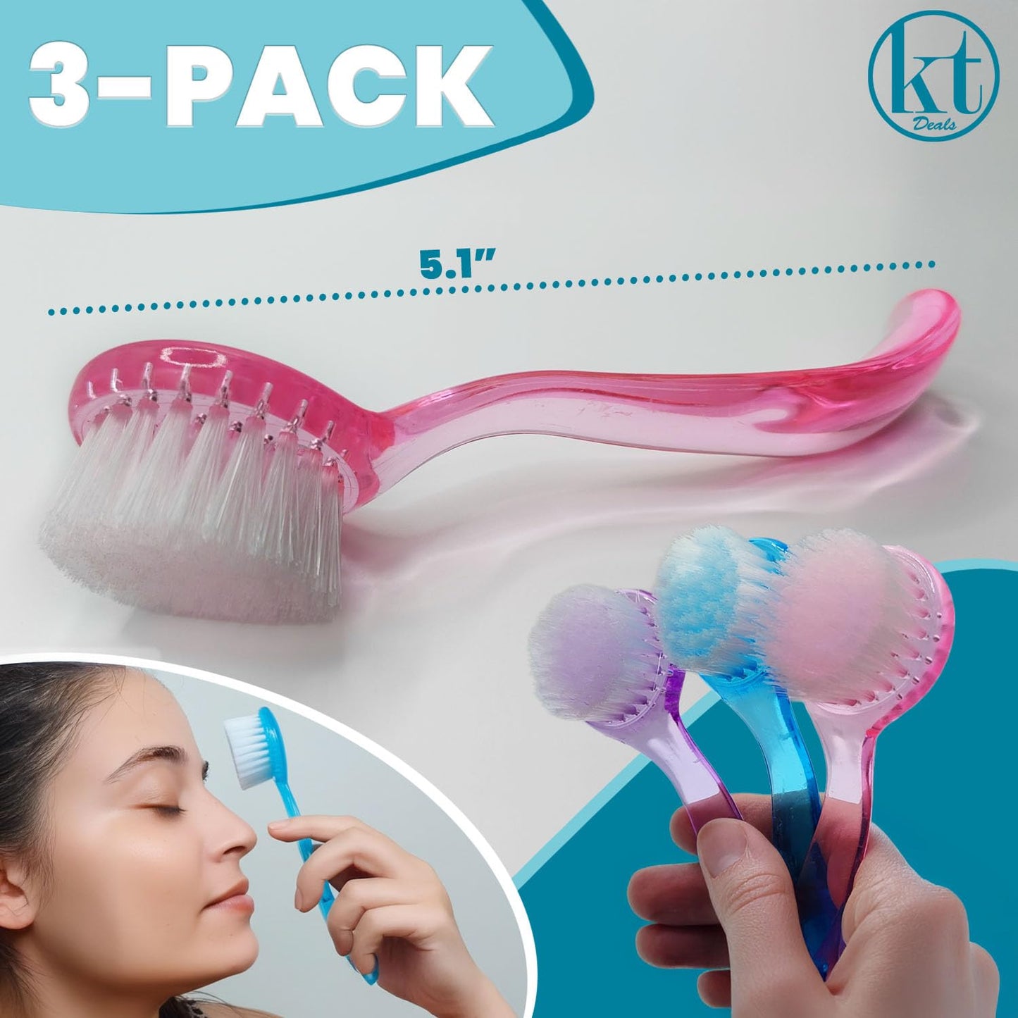 3 Face Brush, Facial Cleansing Exfoliating Scrubber Brush, Face Wash Scrub Brushes with Soft Nylon Bristles for Skin Care, Makeup Removal