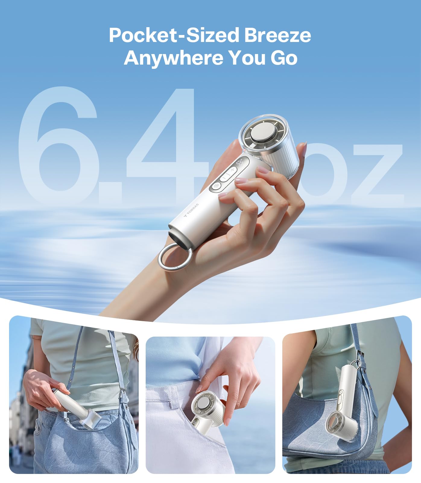 TORRAS COOLiFY iva Handheld Fan with Ice Cooler, [Chill by 50F], 0-100 Adjustable Speed, Super Mini Powerful Portable Fan 5000mAh Rechargeable, Hand Fans for Travel Essentials, Gifts for Women, Ivory