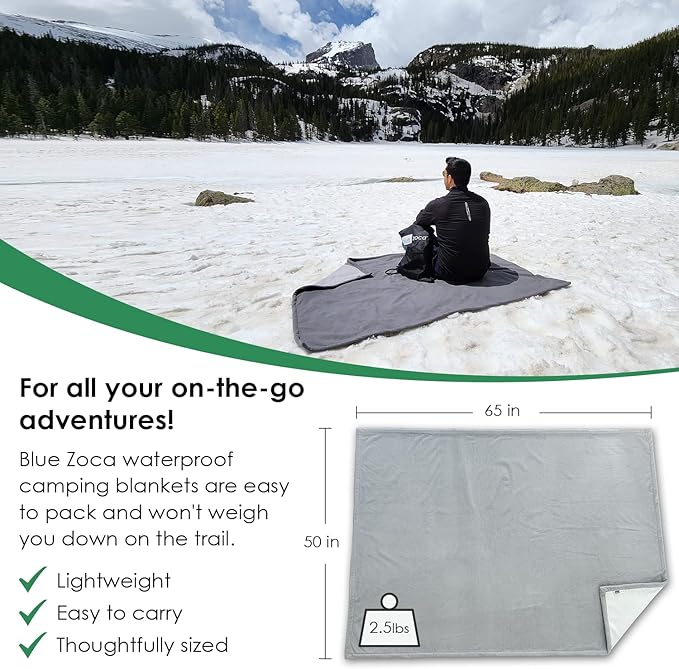 Beach Blanket Waterproof Sandproof Waterproof Blanket for Camping, Hiking, Outdoor Sporting Events, Picnics & More | Machine Washable & Pet Friendly | Travel Size - 65x50in Gray