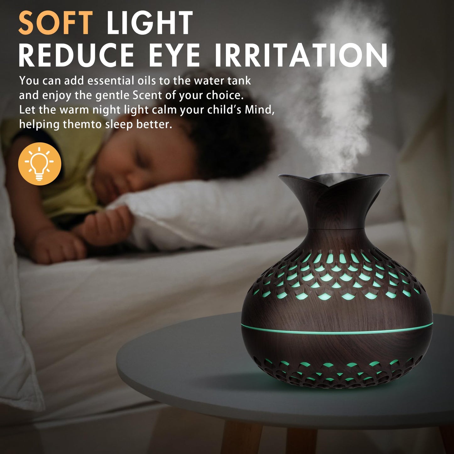 Mini Humidifier for Desk Bedroom Indoor Plant, 300ml Aromatherapy Diffuser Humidifier for Office Small Room, Quiet Colorful Night Light, Essential Oil Diffuser