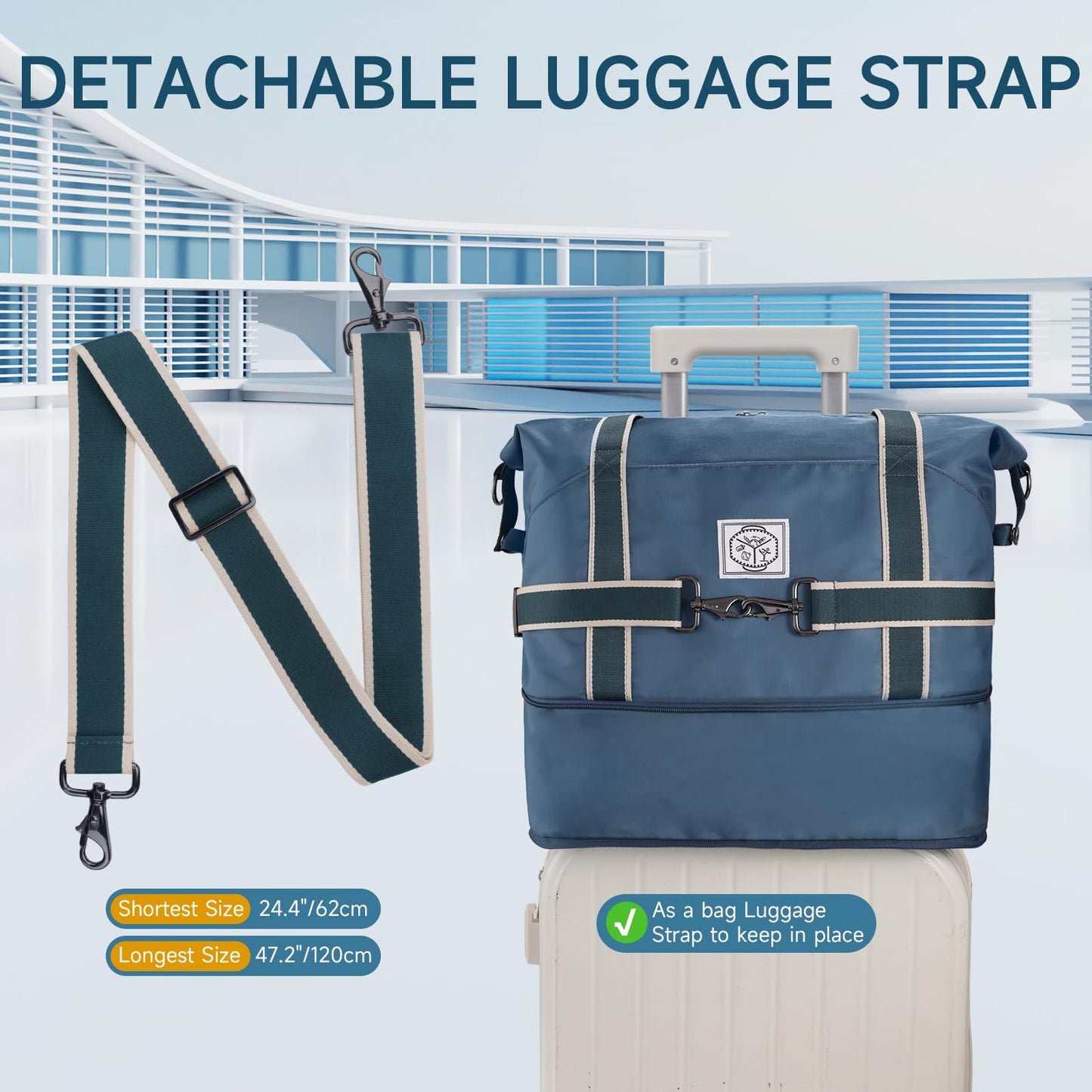 WALNEW Travel Duffel Bag, Weekender Overnight Carry On Bag for Women Men, Foldable Waterproof Gym Luggage with Metal Buckle Detachable Shoulder Strap and Wet Compartment (Peacock Blue)