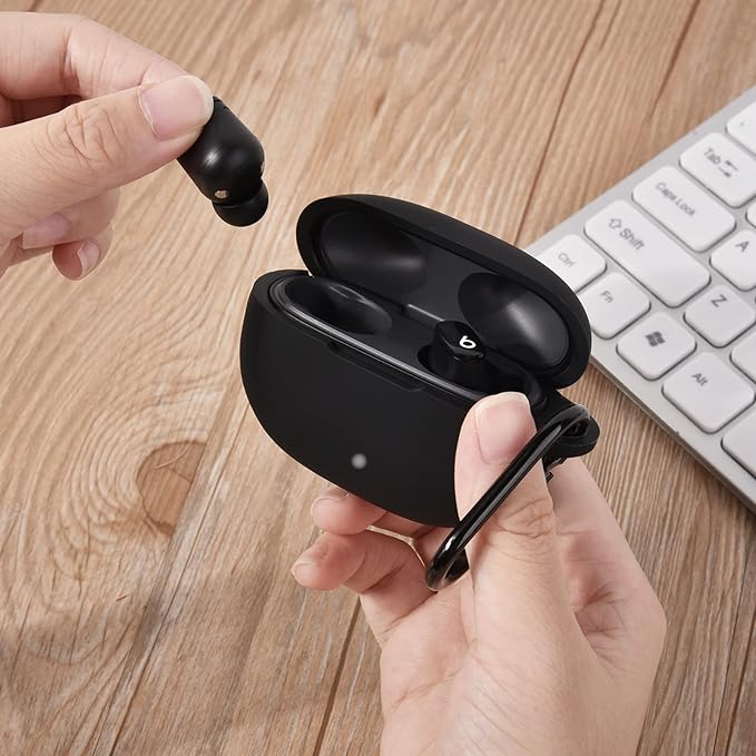 AIRSPO Silicone Case Compatible with Beats Studio Buds Case 2021 Soft Protective Cover for Beats Wireless Earbuds with Keychain（Black
