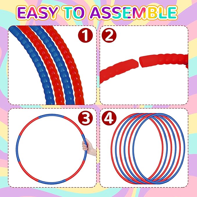 6 Pcs Exercise Hoop Detachable Fitness Rings Adjustable Plastic Toy Fitness Hoop Playground Toys Colored Circles for Teens Games Gymnastics Agility, 28 Inch(Dark Blue, Red)
