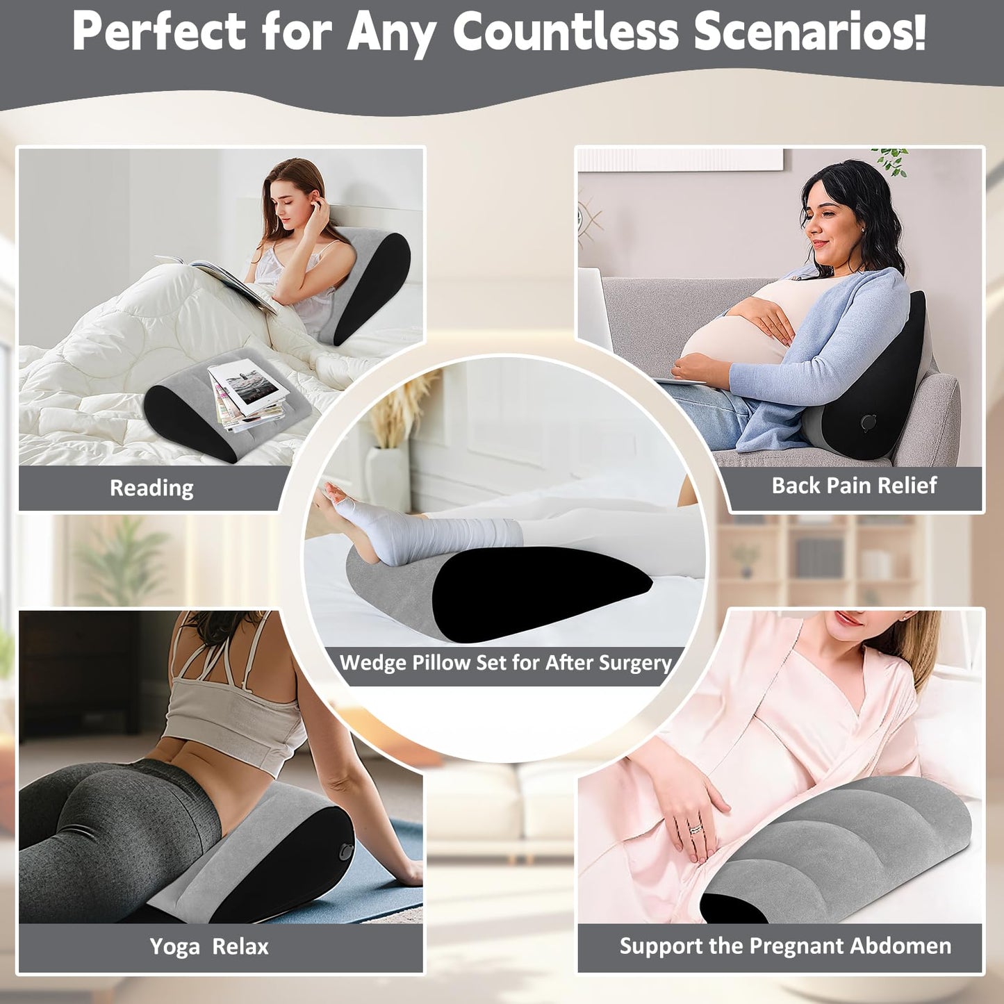 Portable Wedge Pillow Inflatable Cushion - Body Positioners Lightweight Wedge Pillow for Sleeping, Leg Elevation, Use in Bed, Travel, Camping, Fast Inflating Deflation (Grey)