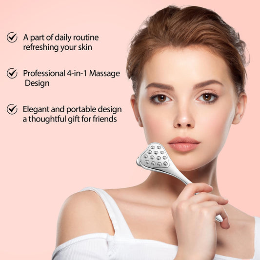 4-in-1 Face Roller & Gua Sha Tool for Women - Facial Massager for Puffiness Reduction, Anti-Aging, Skin Tightening, Wrinkles-Nose Massager & Acupuncture Pen Beauty Tool (1PC)