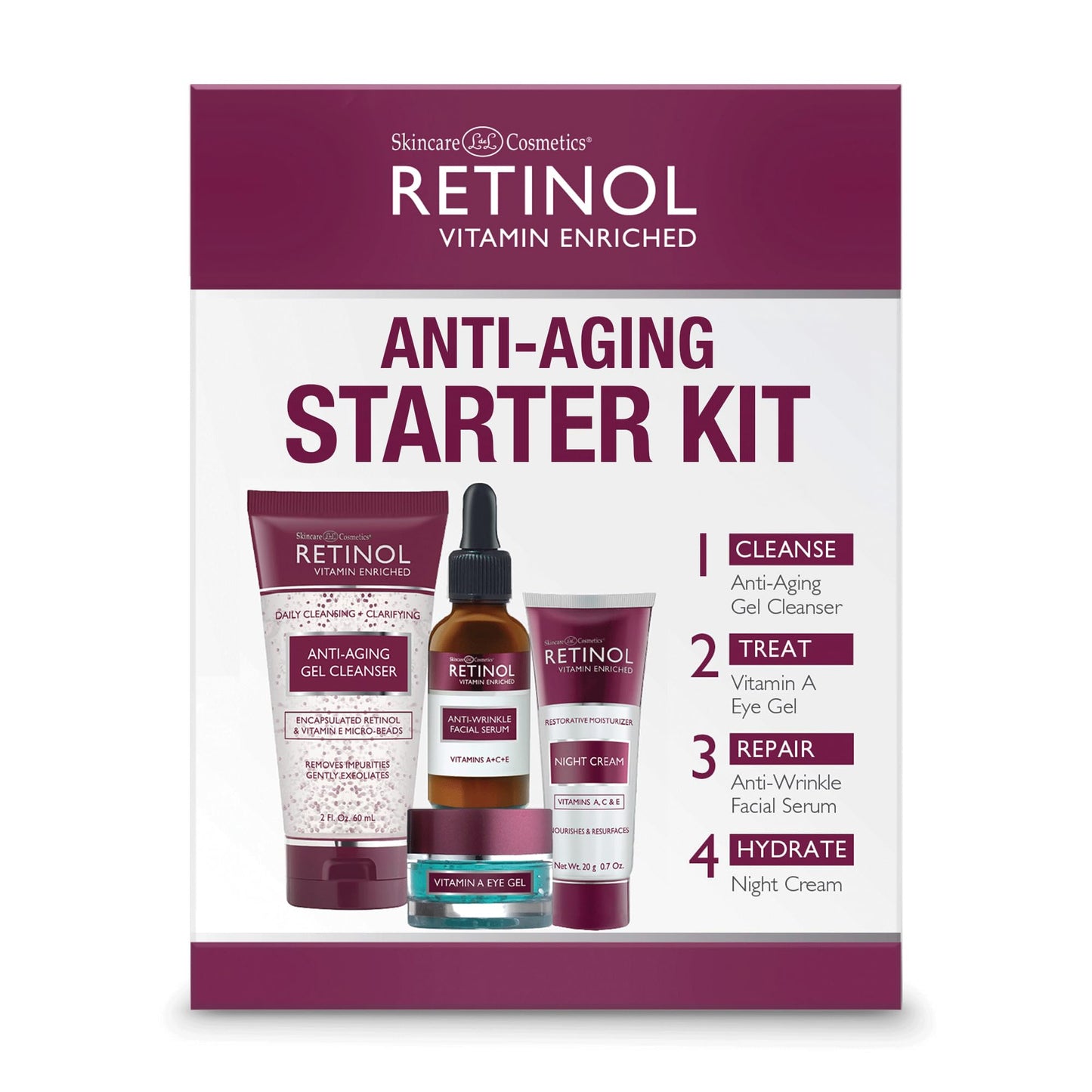 LIVAURA Retinol Anti-Aging Starter Kit – The Original Retinol For a Younger Look – [4] Conveniently Sized Products Perfect For Travel or First Time Try – Cleanse, Treat, Repair & Hydrate On-The-Go