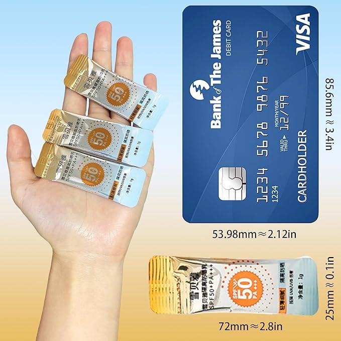 50PCS Mini Sunscreen SPF50+ - Travel Size Sunscreen Infused with Centella Asiatica Extract, Lightweight & Non-Greasy, waterproof - Perfect for Summer Party & Thank You Gifts - Mini Purse Essentials