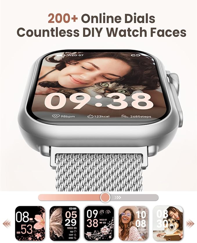 1.83" HD Smart Watch, 30 Days Battery Life, Sleep/Heart Rate/SpO2/Blood Pressure Monitor, Calls/Messages/Notifications, 5ATM 110+ Sports Modes Fitness Tracker Watch, for Women & Men/ Android & iPhone