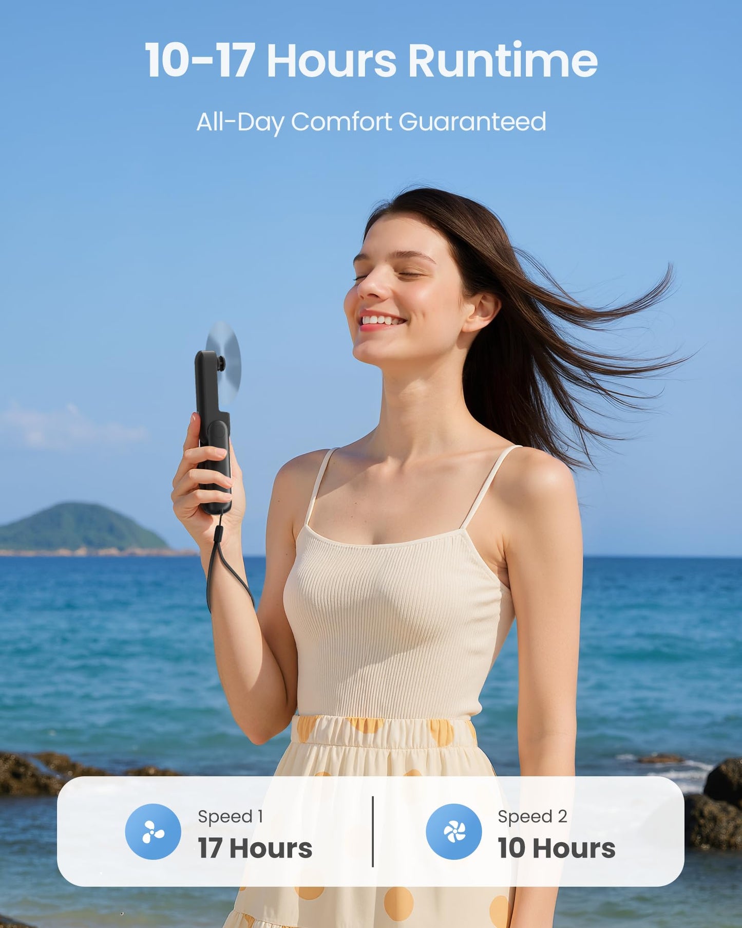 GAIATOP Portable Handheld Fan, 3 IN 1 Mini Foldable Travel Fans [17H Max Cooling Time] with Power Bank, Pocket Design USB Rechargeable for Travel Concert Lash Makeup, Summer Gifts for Women Girl Black