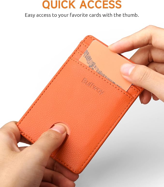 Buffway Mens Slim Wallet, Minimalist Thin Front Pocket Leather Credit Card Holder with RFID Blocking for Work Travel