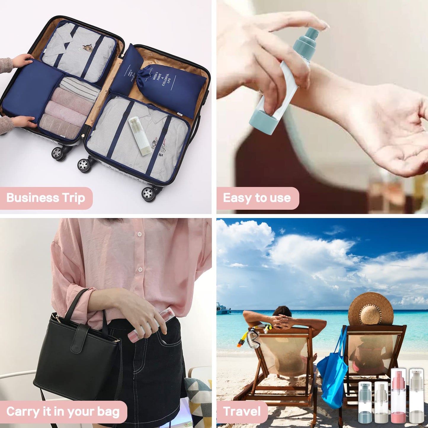 Sylavilla 4-Pack Travel Bottles for Toiletry, Portable Refillable SA/PP Plastic Vacuum Cosmetic Containers