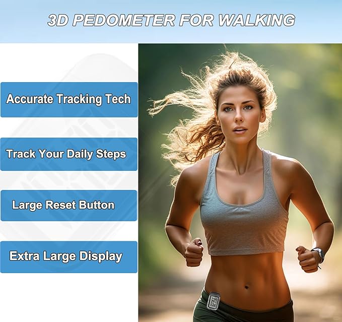 3D Pedometer for Walking, Simple Walking Step Counter with Removable Clip and Lanyard, Step Tracker with Large Digital Display, Accurately Track Steps for Women Men Seniors