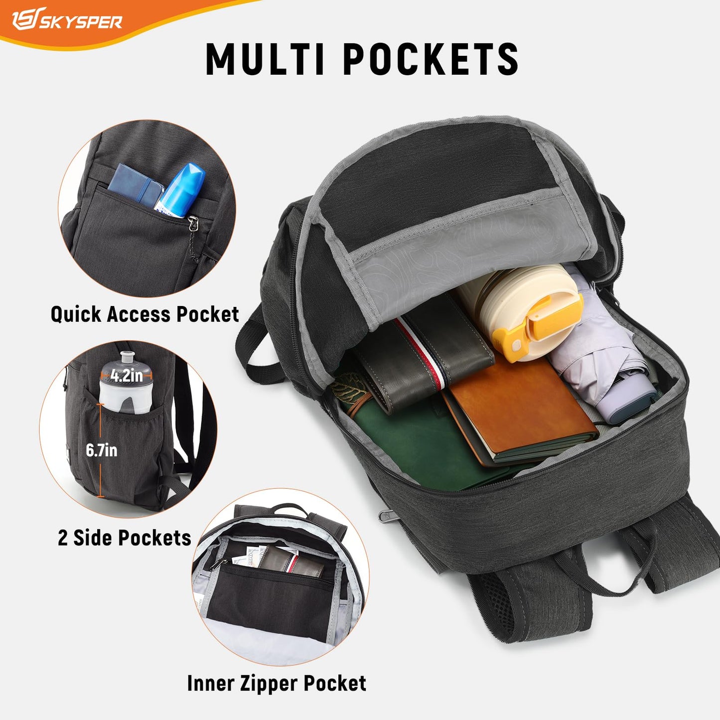 SKYSPER Anti Theft Hiking Backpack, 18L RFID Packable Travel Daypack, Lightweight Foldable Back Pack for Walking Daytrip