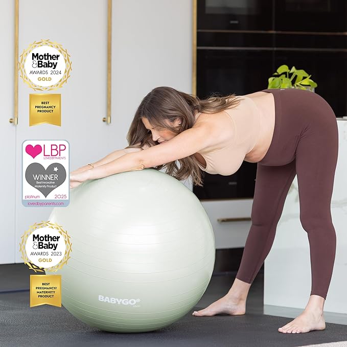 BABYGO Birthing Ball - Pregnancy Yoga Labor & Exercise Ball & Book Set Trimester Targeting, Maternity Physio, Birth & Recovery Plan Included Anti Burst Eco Friendly