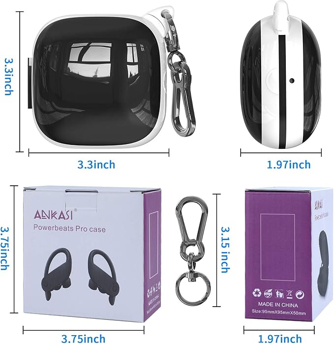 Compatible Powerbeats Pro Case Cover, Full Protective Shockproof Anti-Slip Silicone Case for Beats Powerbeats Pro 2019 (White Edge+Black)