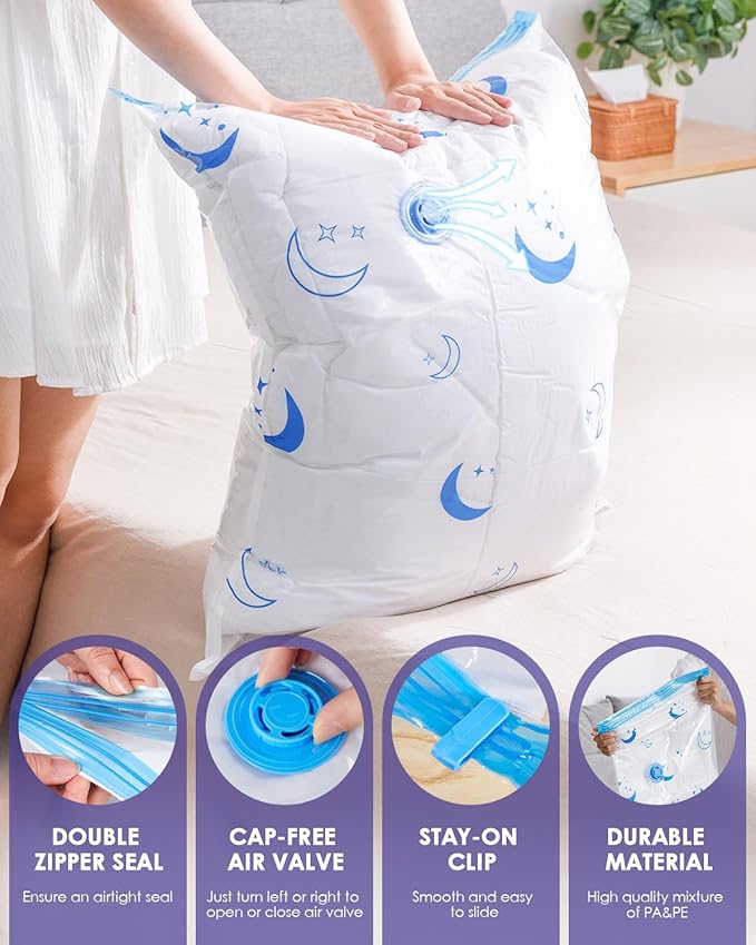 Vacuum Storage Bags with Rechargeable Pump,12 Pack Large Size (22.0"x31.4") Vacuum Sealed Space Save Bag with 1500mAh Pump for Clothes, Blanket, Duvets, Pillows, Comforters, Quilt, Travel, Moving