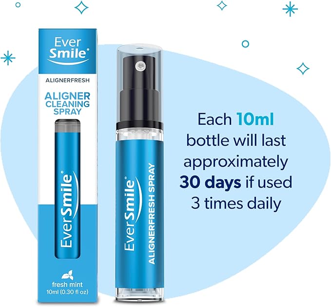 EverSmile AlignerFresh Cleaning Spray for Invisalign and All Clear Aligners and Retainers – On-the-Go Cleaning & Teeth Whitening, Kills Bacteria, Fights Bad Breath – Mint Flavor, 10ml (2 Pack)