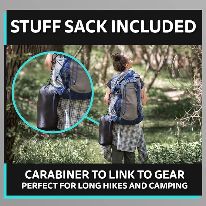 Ripstop Outdoor Camping Pillow and Blanket 3-in-1, Versatile Lightweight Nylon Waterproof Stadium Blanket, Ultralight Backpacking Essentials, Travel Blanket and Pillow Set - Black/Turquoise