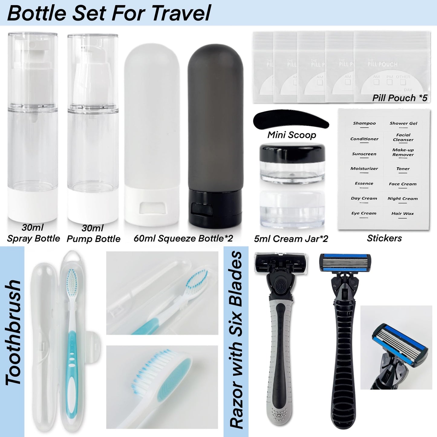 Travel Kit For Wedding And Honeymoon Emergency 32 Essential Items All In One Personal Care Set Toiletry Kit For Couples (Black)