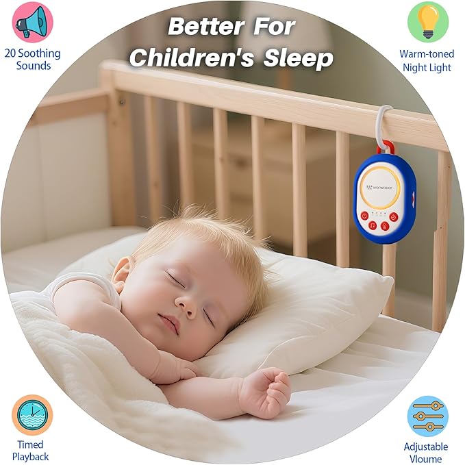 2025 Mom's Choice Awards | White Noise Sound Machine Baby with Night Light, 20 Soothing Sounds, 22 Hours Battery Life, Travel, Registry Gift, Shower, Clips on Baby Stroller (Blue)
