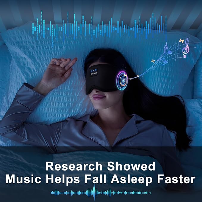 Deep Sleep Mask with Bluetooth 5.4 Headphones - Blackout Sleeping Mask Side Sleeper Eye Masks Earphone Rechargeable Headband Wiless Music Ear Muffs Portable Travel Essentials Gift for Women Men Mom