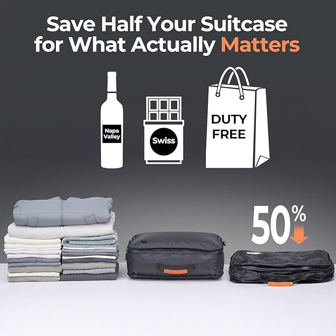 Apex Series Vacuum Bags for Travel Luggage, 180° Open, Reusable Compression Bags for Carry On Suitcases and Backpack, Vacuum Seal Packing Cube for Cloth (1Large No Pump)