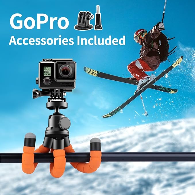 Aureday Phone Tripod, Flexible Tripod for iPhone and Android, Portable with Wireless Remote and Clip for Video Recording/Vlogging/Selfie (Orange)