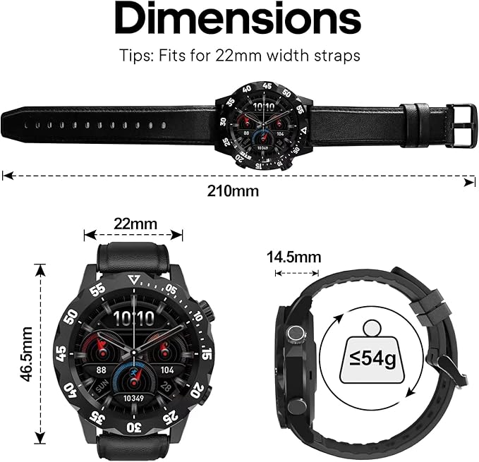 KAVVO Oyster Urban Smart Watch for Men, 46mm Fitness Smartwatch with Blood Oxygen Heart Rate Sleep Monitor, Multiple Sports Modes Tracker for Android iOS Phones (Cool Black)