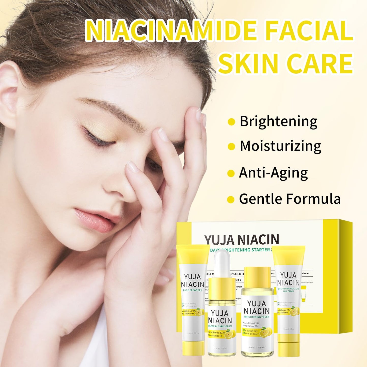 Niacinamide Skin Care Set, Yuja Niacin Skincare Kit,Skin Care Set Kit,Face Cleanser Wash, Toner, Niacinamide Serum, Face Cream For Moisturizing Facial Kit for Women Men Even Skin Tone Travel Size