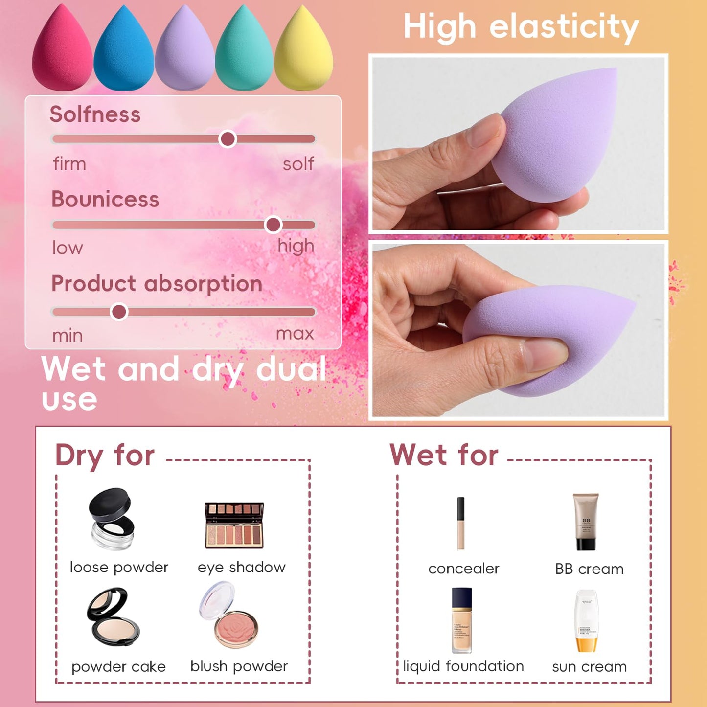 BS-MALL Eyeshadow Brushes Eye Makeup Sponge Set 18 Pcs – Includes 5 Makeup Sponges & Travel Bag – Professional, Super Soft, Flawless Finish, Multi Functional Brush Set for Eye & Face Makeup