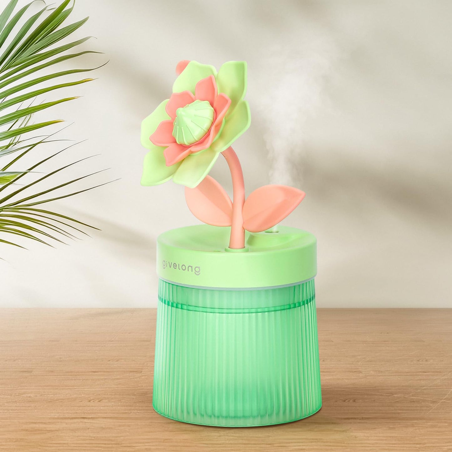 Cute Flower Mini Humidifier, 260ml Gardenia Desktop Humidifiers for Bedroom, Portable Small Cool Mist Humidification for Home, Baby Nursery, Office & Indoor Plants, USB Powered (Green)