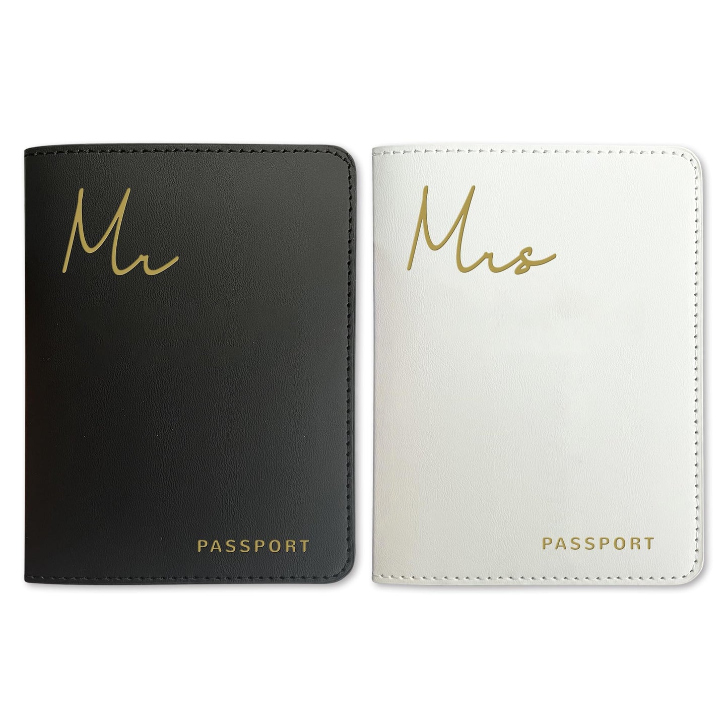 HubbyWifeyGifts Mr and Mrs Passport Holder Set,PU Leather Passport Cover with Gold Foil Logo, Honeymoon Essentials for Travel, Engagement Gifts for Couples