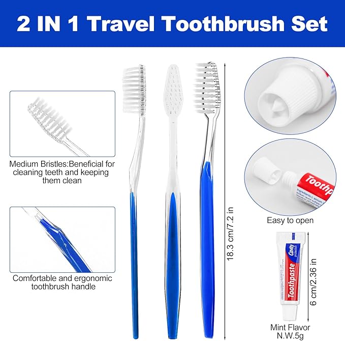 50pcs Disposable Toothbrushes with Toothpaste (5 Colors)