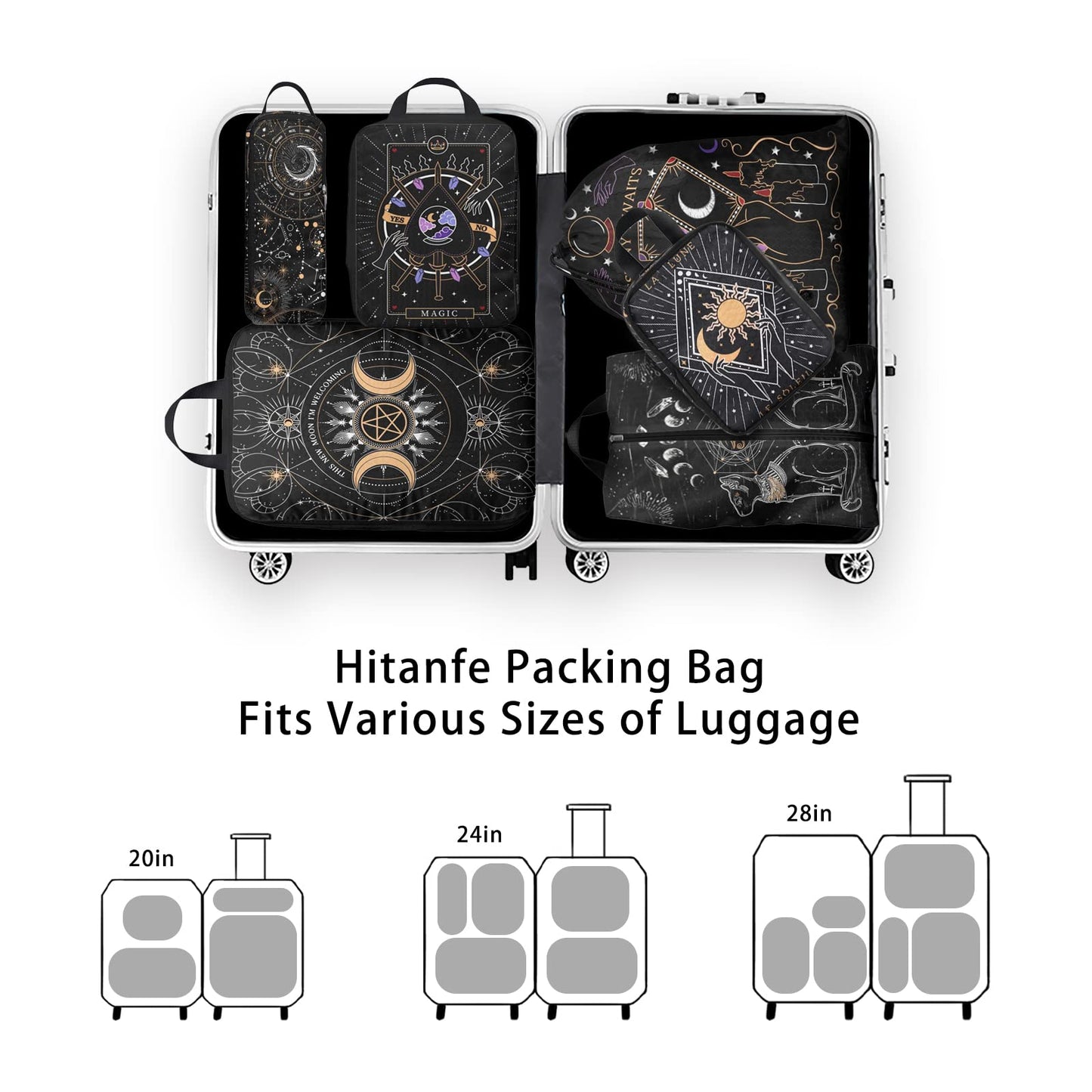 Hitanfe 6 Pcs Compression Packing Cubes for Travel Suitcases, Luggage Organizer Nylon Washable Storage Bags Set - Packaging Cubes for Backpack Travel Perfect for Women Clothes Carry-Ons and Storage