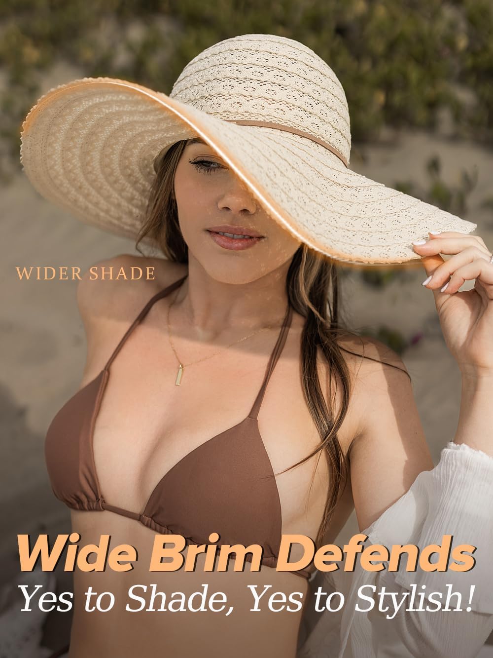 Sun Hat Womens, Beach Wide Brim Hats for Women, Summer Floppy Packable Lace Sun Beach Sunhat Women Foldable Beige