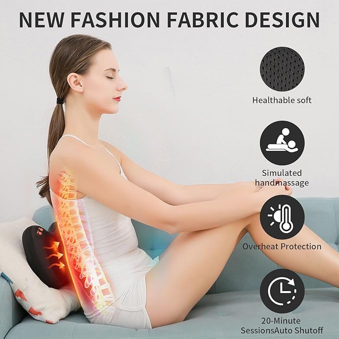 Back Massager, Shiatsu Neck Massager with Heat, Electric Back Massager for Shoulder, Back, Leg, Deep Tissue Kneading Massage to Relief Muscles, Massage Pillow for Mom/Dad/Women/Men