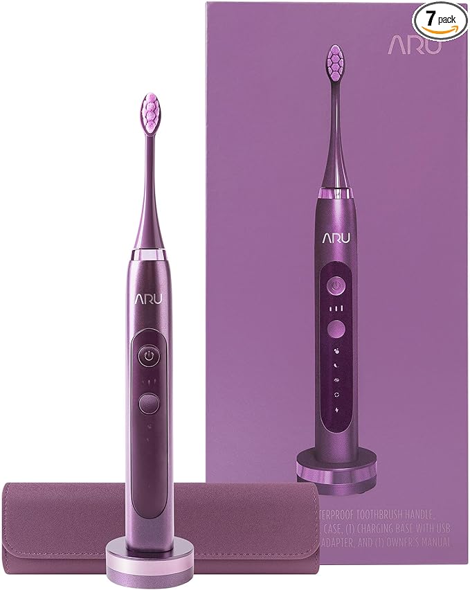 ARU Sonic Toothbrush Starter Kit with Customizable Modes and 2 Minute Timer, ADA-Approved Electric Toothbrush for Adults, Soft Toothbrush for Gums, 45+ Days Battery, Travel Case, Amethyst Purple