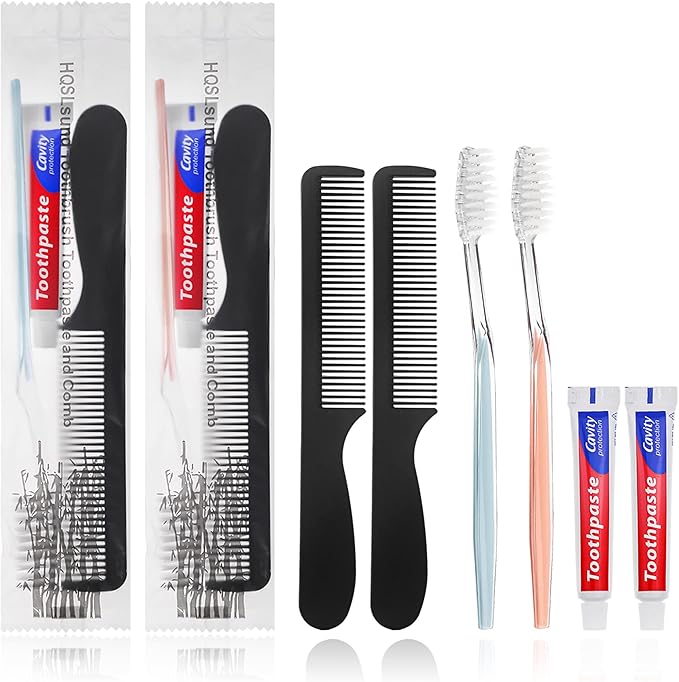 30pcs Disposable Toothbrushes with Toothpaste and Comb Individually Wrapped,10g Toothpaste,7inch Black Comb, Toothbrush for Homeless, Hotel,AirBnb