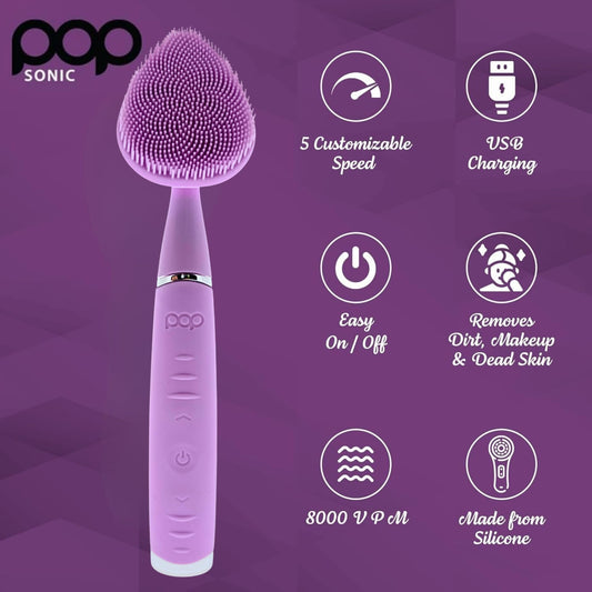 Clover Facial Cleansing Device Lavender Silicone Facial Cleaner & Exfoliator w/ 8000 Vibrations Per Minute, 5 Speeds, USB Rechargeable Face Cleaning Scrubber & Skincare Tool with Case