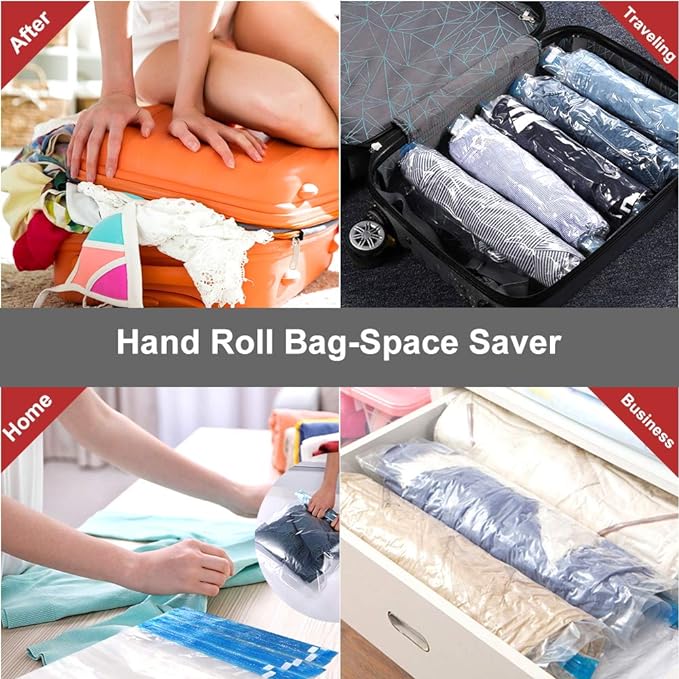 Compression Bags - Travel Accessories - 10 Pack Space Saver Bags - No Vacuum or Pump Needed - Vacuum Storage Bags for Travel Essentials - Home Packing-Organizers (Blue)