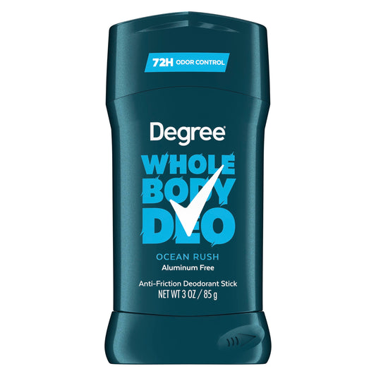 Degree Men Whole Body Deodorant Stick, Ocean Rush Scent, Glides on Clear + Absorbs Sweat, Aluminum Free 72H Odor Protection 3 oz