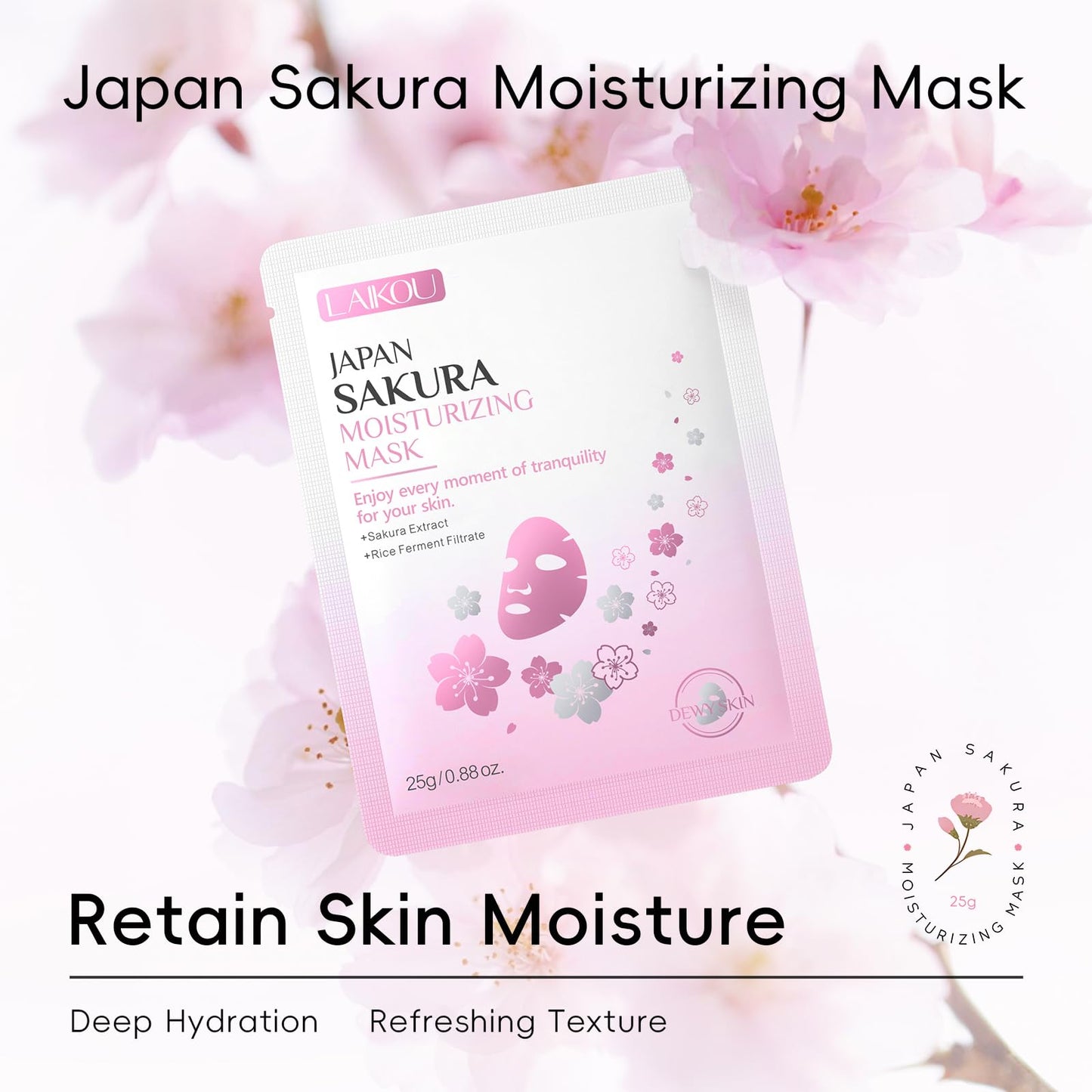 LAIKOU Face Mask, Korean Face Mask, Collagen Mask, Facial Mask for Glass Skin Hydrating, Moisturizing and Firming 25ml/30ml 15pcs